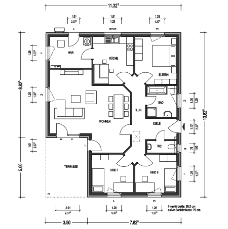 Bungalow MV 960 schlüsselfertig massiv gebaut